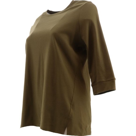 NWT DENIM & CO. ESSENTIALS 3/4 SLEEVE TUNIC SAFARI OLIVE GREEN XXS - Picture 2 of 11